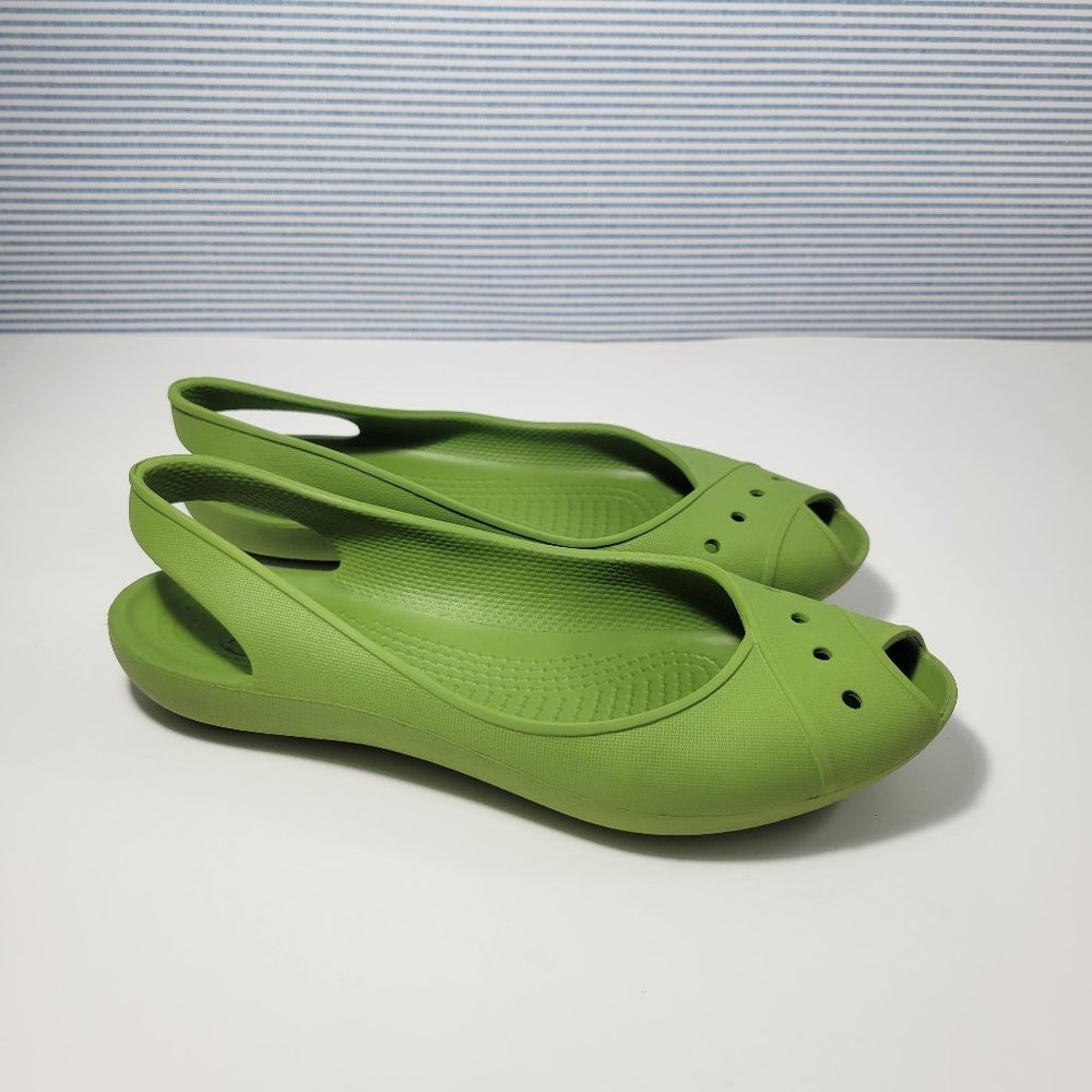 CROCS Green Peep Toe Sling back Sandal Pumps Lightweight Women's Size 6